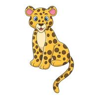 ilustración de dibujos animados el leopardo está sentado orgullosamente en un tronco de árbol grande y alto para ver a su presa desde arriba vector