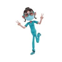 ilustración de personaje de enfermera de render 3d png