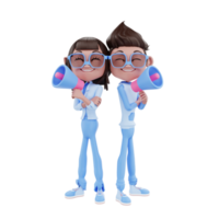 coppia di personaggi 3d con il megafono png