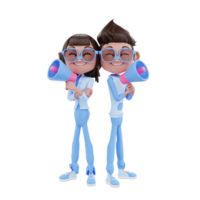 couple de personnages 3d avec mégaphone png