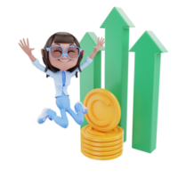 3D render character female  jumping with profit png