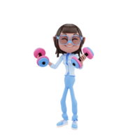 3d character female with dumbbells png