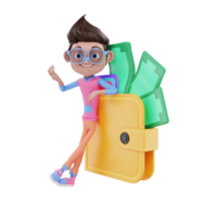 3D render character male with wallet png