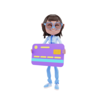 3d character girl with credit card png