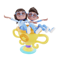 3d character couple with trophy png