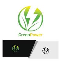 logo de hoja con símbolo de electricidad dentro vector