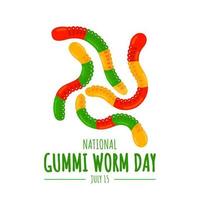 Vector illustration, gummi worm isolated on white background, as a banner or poster, national gummi worm day.