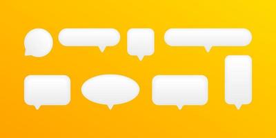 Set of 3D speak bubble text, chatting box, message box realistic vector illustration design. Balloon cartoon style of thinking sign symbol. On the yellow background.