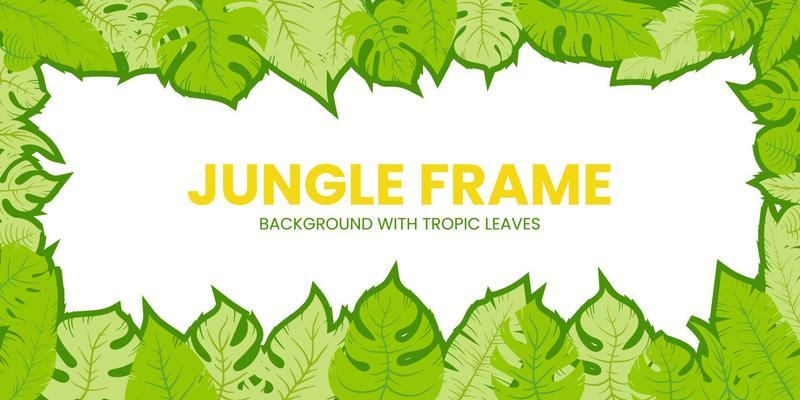 Tropic leaves frame, jungle background for children with monstera and banana green cartoon leaf. Decoration for summer party invitation banner or poster