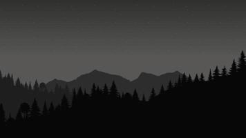 Silhouette landscape with fog, forest, pine trees, mountains. Illustration of night view, mist. Black and white. Good for wallpaper, background, banner, cover, poster. vector