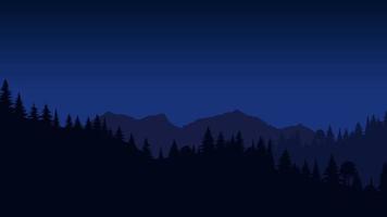 Silhouette landscape with fog, forest, pine trees, mountains. Illustration of night view, mist. Navy blue. Good for wallpaper, background, web banner, cover, poster. vector