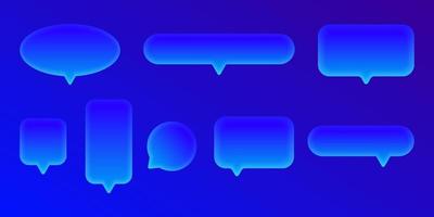 Set of 3D speak bubble text, chatting box, message box realistic neon blue vector illustration design. Balloon 3D style of conversation sign symbol. On the colorfull background.