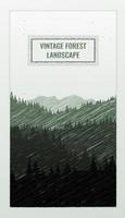 Travel concept of discovering, exploring and observing nature. Doodle hand drawn. Design web banner. Landscape with mountains and forest vintage grunge texture. Vector background illustration.