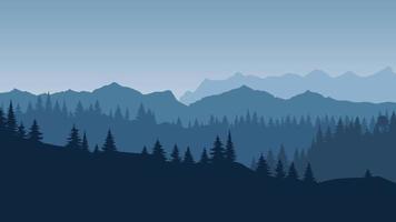 Beautiful forest panoramic. Realistic wanderlust vector background. Landscape dark trees pine in mist design. Mystery fog in park concept. Nature beauty. Tourism web banner.