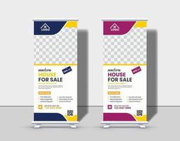 Corporate real estate roll up banner or pull up banner design template vector