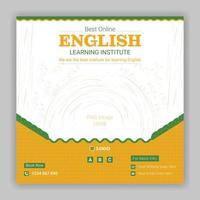 Best online English learning institute social media post template design, social media advertisement post design vector