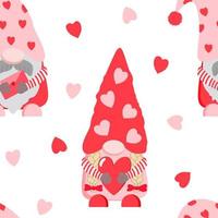 Cute Valentine day gnomes holding red envelope and heart seamless pattern. Isolated on white background. 14 February themed print for design.