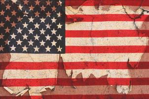 USA flag overlay old color skin on cement wall texture for background use photo