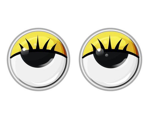 Plastic eyes with eyelashes and yellow eyelids. Look away. Vector cartoon illustration on a white isolated background.