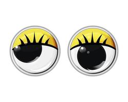 Plastic eyes with eyelashes and yellow eyelids. Look away. Vector cartoon illustration on a white isolated background.