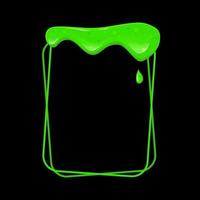 Rectangular frame with a flowing green slime. Dripping toxic viscous liquid. Vector cartoon illustration