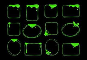 Flowing green slime set of frames. Viscous dripping liquid. Vector cartoon illustration.