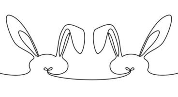 Two Easter cute bunny continuous line drawing. One black line. Editable stroke. Minimalistic vector illustration.