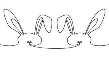 Two Easter cute bunny continuous line drawing. One black line. Editable stroke. Minimalistic vector illustration.