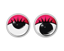 Toy plastic eyes with eyelashes and red eyelids on a white isolated background. Vector cartoon illustration