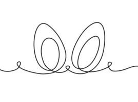 Two Easter eggs continuous line drawing. One black line. Editable stroke. Minimalistic vector illustration.