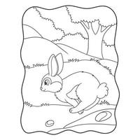 cartoon illustration Rabbit jumping and running looking for food in the forest book or page for kids black and white vector