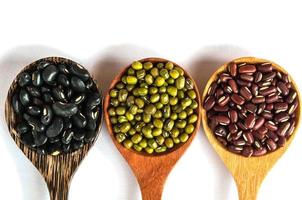 Legumes in a wooden spoon placed on a white background photo