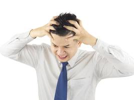 Business man is getting headache, isolated over white photo