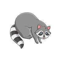 cartoon illustration The raccoon is gathering leaves from a big tree to make a nest for it to live in vector