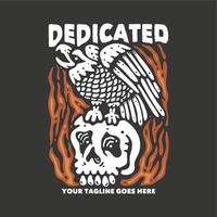 diseño de camiseta dedicado con águila en el cráneo e ilustración vintage de fondo gris vector