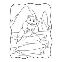 ilustración de dibujos animados oso polar está tratando de reparar un libro o página de iceberg roto para niños en blanco y negro vector