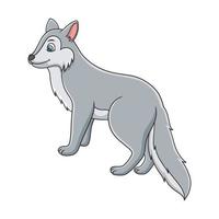 cartoon illustration the wolf is standing coolly on a fallen tree trunk by the river looking in the opposite direction vector