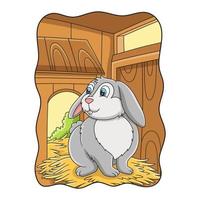 cartoon illustration the rabbit on the hay in the cage vector