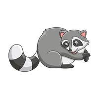 cartoon illustration The raccoon is lying and relaxing on a lotus leaf in the middle of the river vector