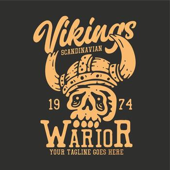 diseño de camiseta con cabeza vikinga de calavera y ilustración vintage de fondo gris vector