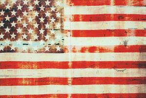 USA flag overlay on old rusty wall surface texture for background use photo