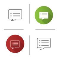 Speech bubble icon. Chat box. Flat design, linear and color styles. Isolated vector illustrations