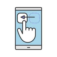 Smartphone touchscreen color icon. Drag gesture. Isolated vector illustration