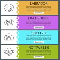 Dogs breeds web banner templates set. Labrador, dachshund, Shih Tzu, Rottweiler. Website color menu items with linear icons. Vector headers design concepts