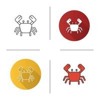 Crab icon. Flat design, linear and color styles. Isolated vector illustrations
