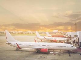 Parking airplane at the airport airfield photo