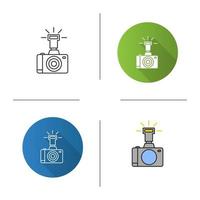 Professional photo camera icon. Flat design, linear and color styles. Isolated vector illustrations