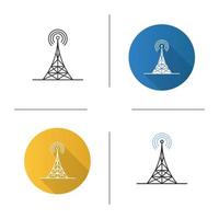 Radio tower icon. Antenna. Flat design, linear and color styles. Isolated vector illustrations