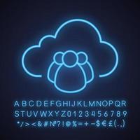 Cloud storage users neon light icon. Glowing sign with alphabet, numbers and symbols. Vector isolated illustration