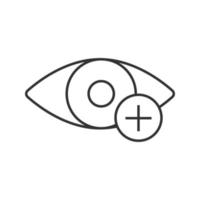 Human eye with plus sign linear icon. Thin line illustration. Farsighted vision. Hyperopia. Contour symbol. Vector isolated outline drawing